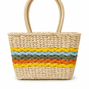 Color Stripe Straw Handbag