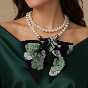 Midnight Bloom Pearl Scarf Necklace