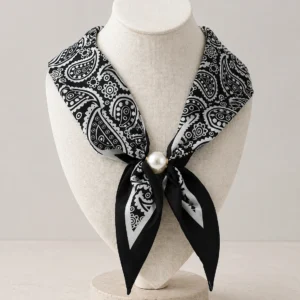 Midnight Paisley Pearl Scarf Necklace
